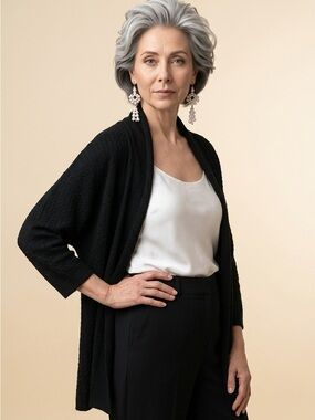 Cocobleu Warm Cozy Black Textured Loose Sleeve Sweater Cardigan in Size L